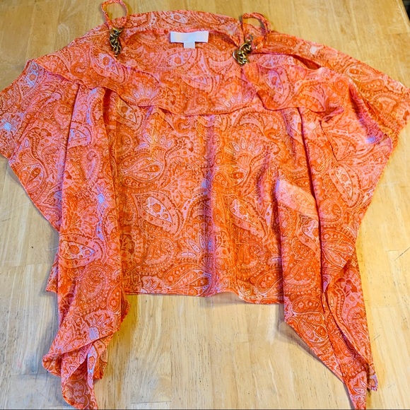 Michael Kors Orange and Gold Chained Sheer Tank - Picture 5 of 8